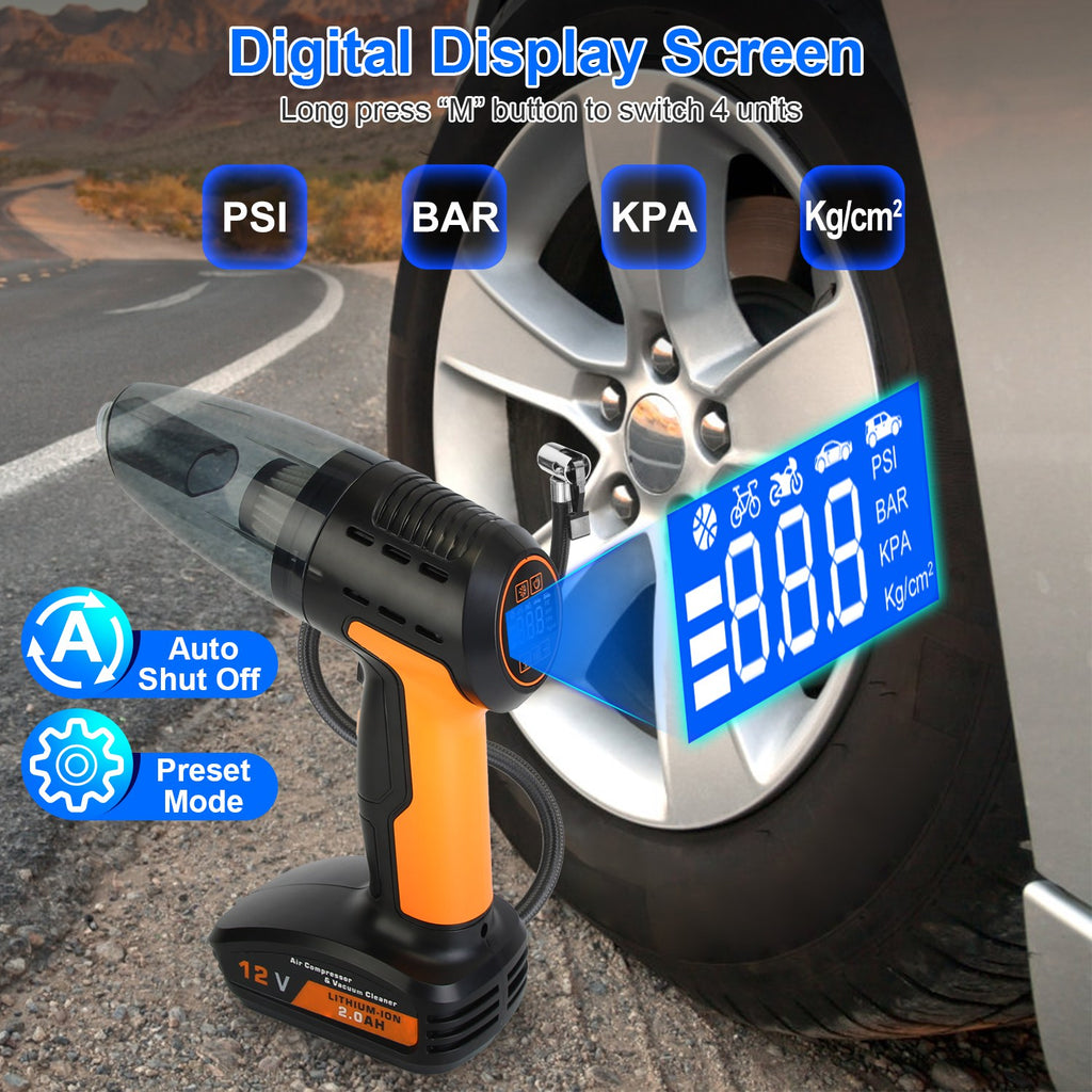 4-in-1 Cordless Car Vacuum & Tire Inflator – Portable Emergency Tool