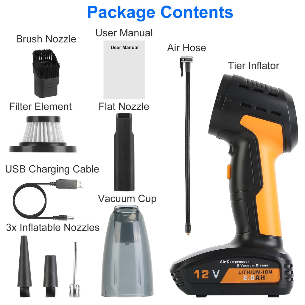 4-in-1 Cordless Car Vacuum & Tire Inflator – Portable Emergency Tool
