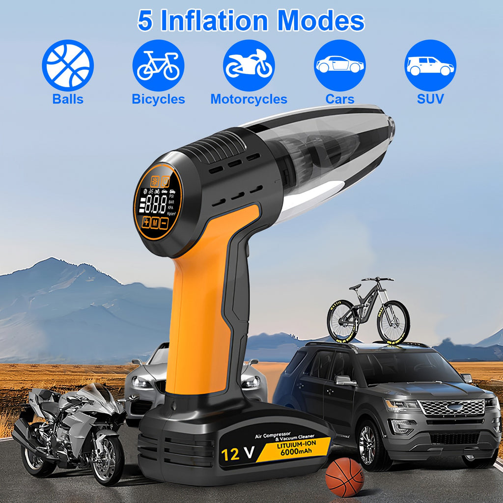 4-in-1 Cordless Car Vacuum & Tire Inflator – Portable Emergency Tool
